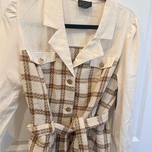 Milly Cream and Brown Plaid Blazer